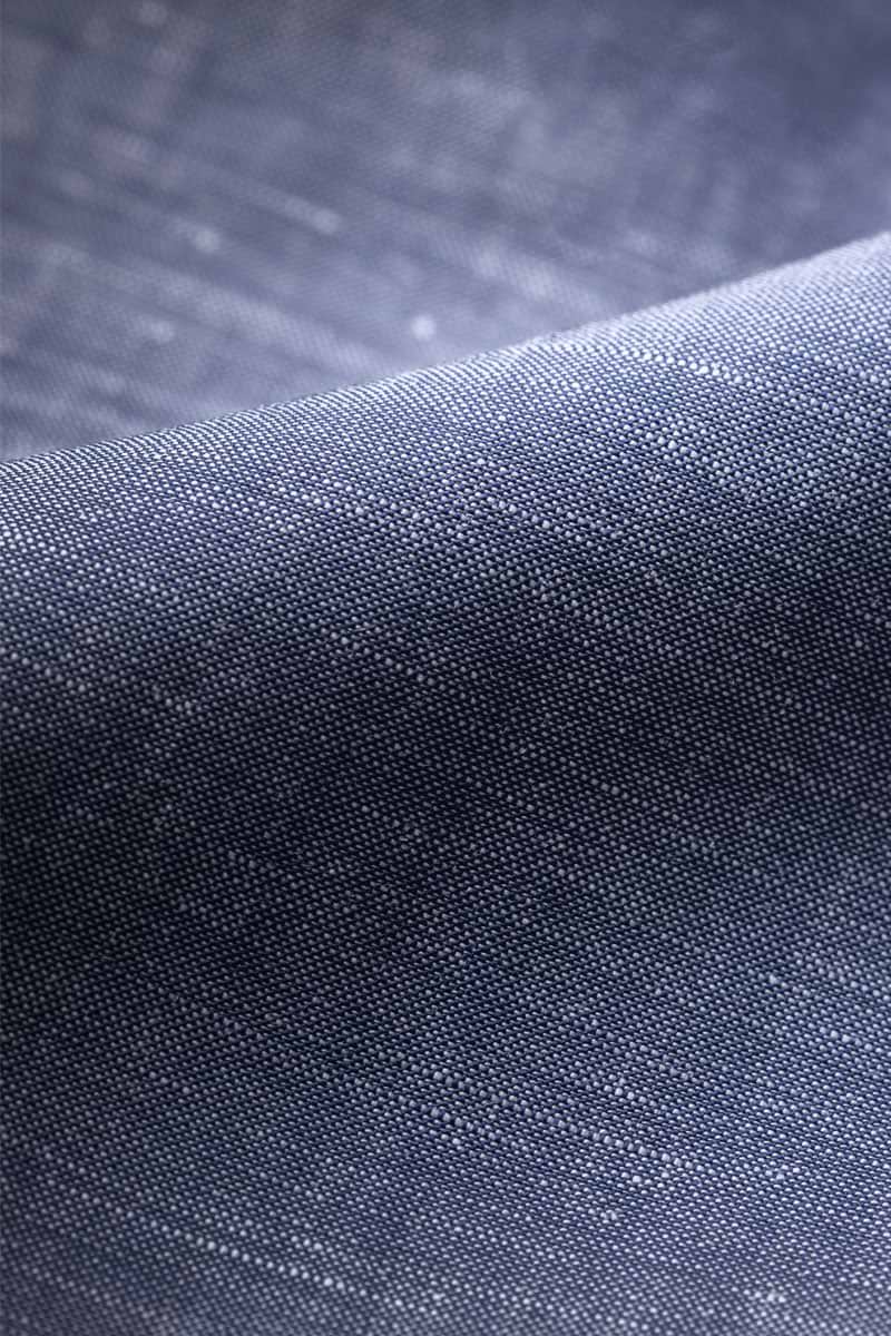Wool Linen Shirt Mandarin Collar Navy Blue