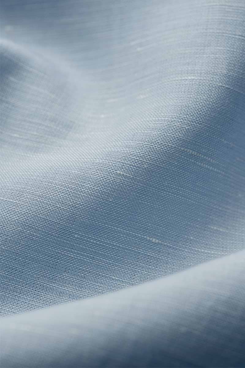 Wool Linen Shirt Mandarin Collar Foggy Blue