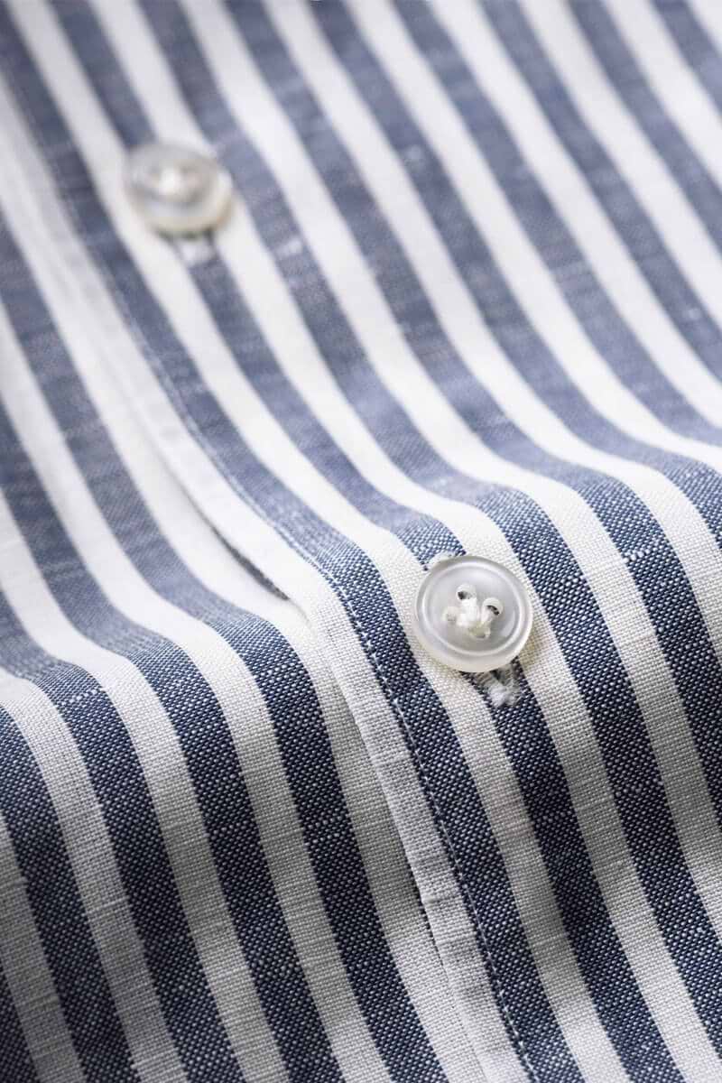 Wool Linen Shirt Stripe Navy Blue