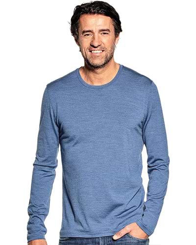 Blauw t-shirt met lange mouw van merinowol