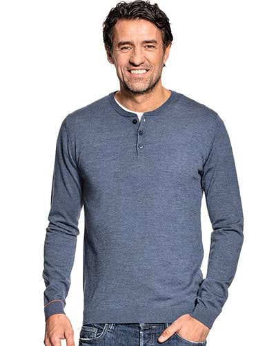 Blauwe henley trui van merinowol