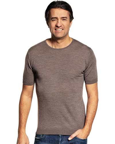 Bruin t-shirt met ronde hals van merinowol