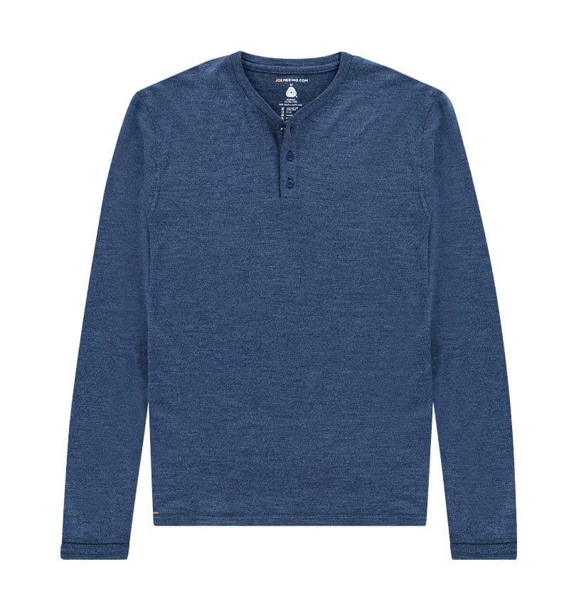 Merino Henley shirt met lange mouwen in het blauw