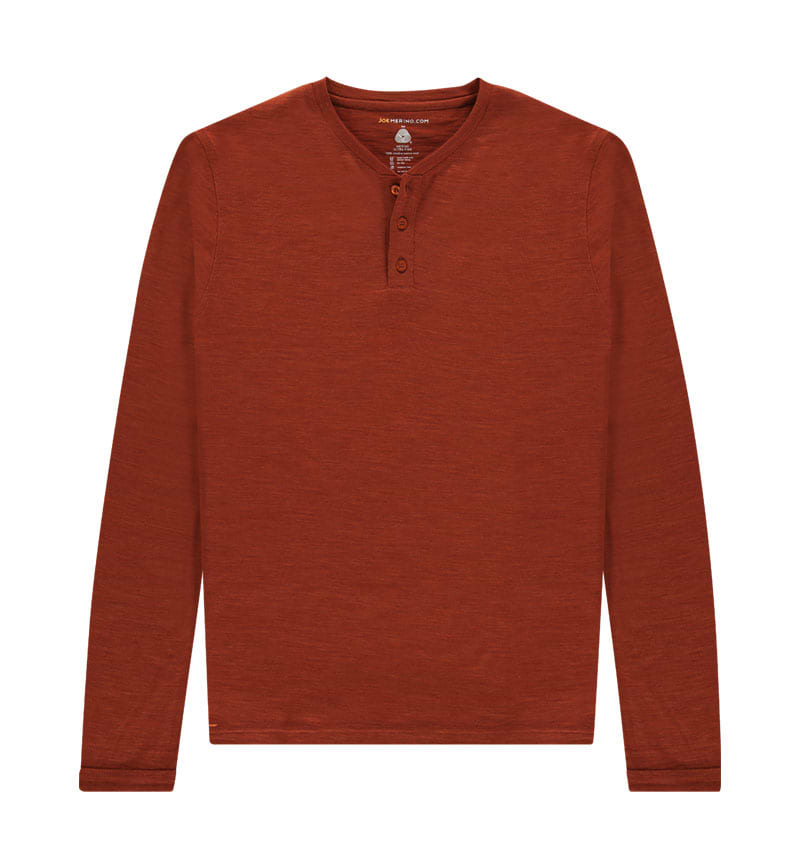 Merino Henley shirt met lange mouwen in het oranje