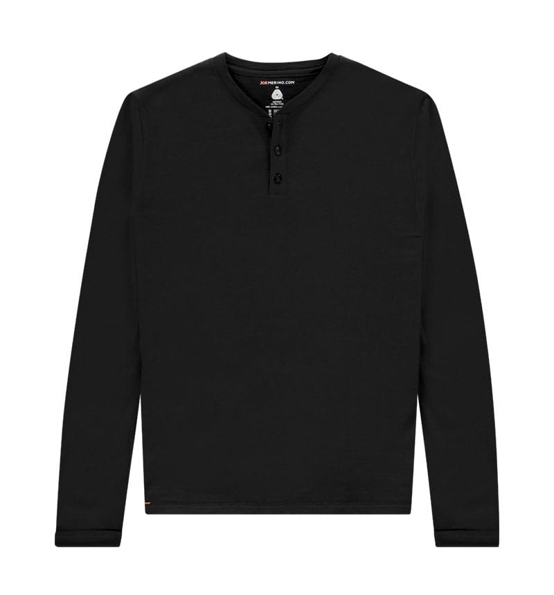 Merino Henley shirt met lange mouwen in het zwart