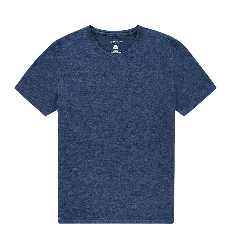 Merino ronde hals T-shirt in het blauw