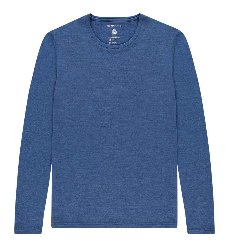 Merino T-shirt met lange mouwen in het blauw