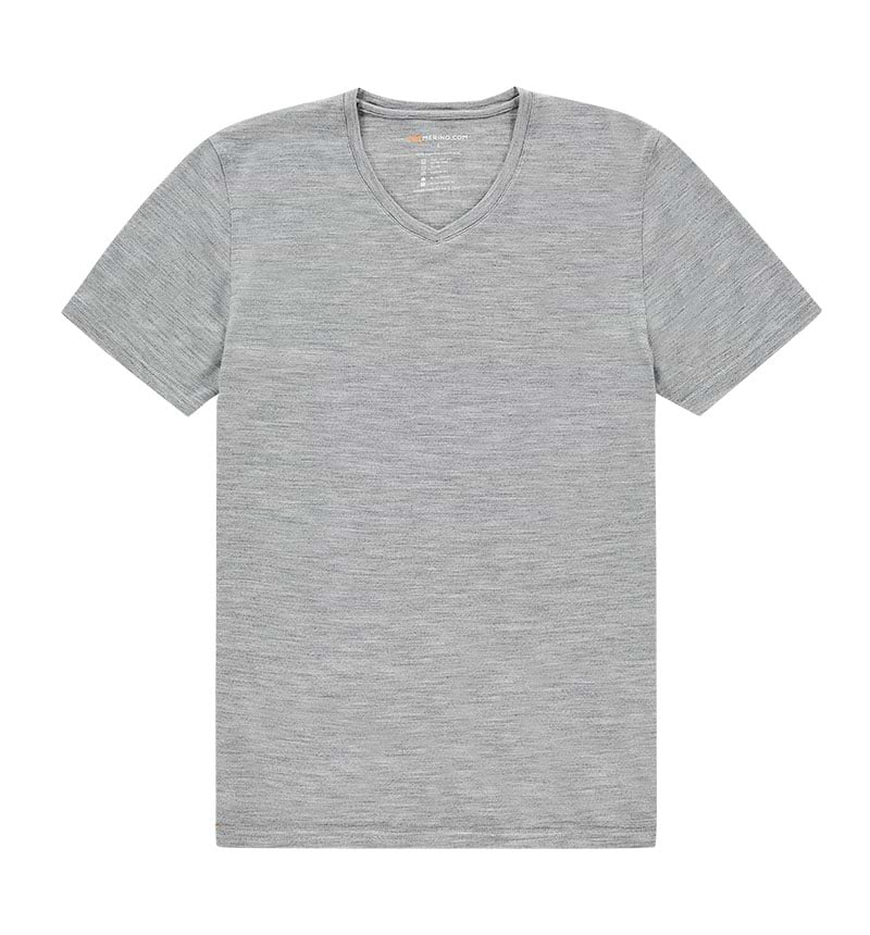 Merino V hals T-shirt in het grijs