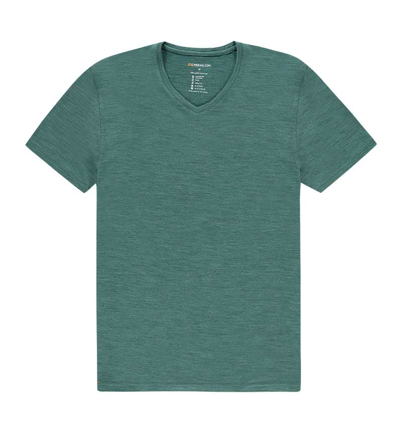 Merino V hals T-shirt in het groen