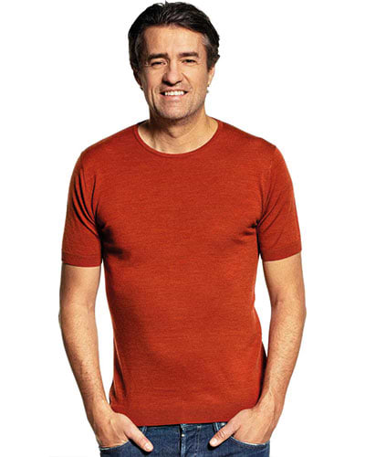 Oranje t-shirt met ronde hals van merinowol