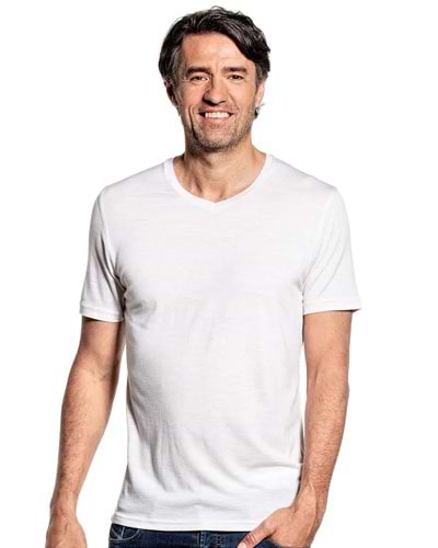 Wit t-shirt met v-hals van merinowol