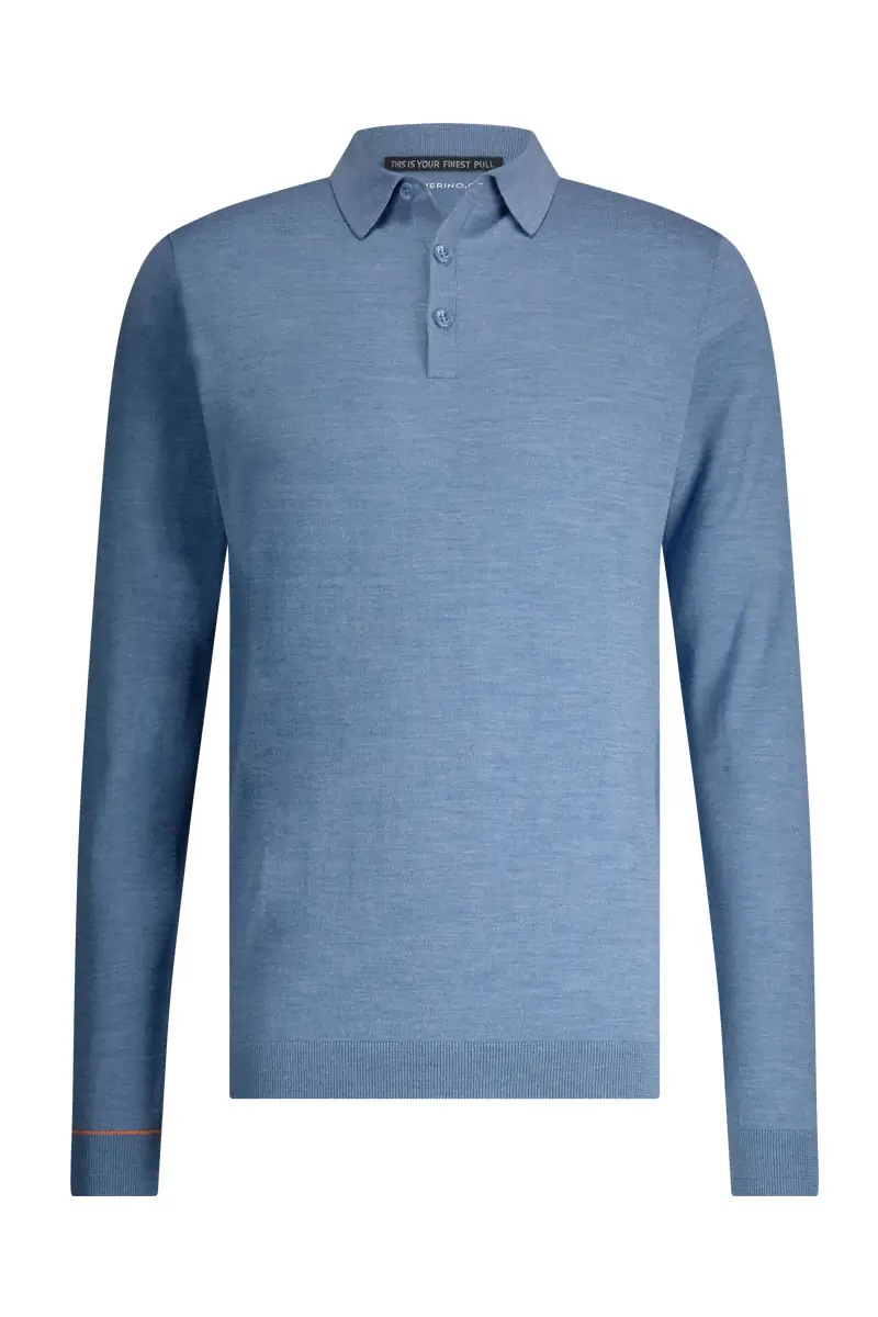 Dünner Pullover für Herren mit Polokragen in kühlem Hellblau