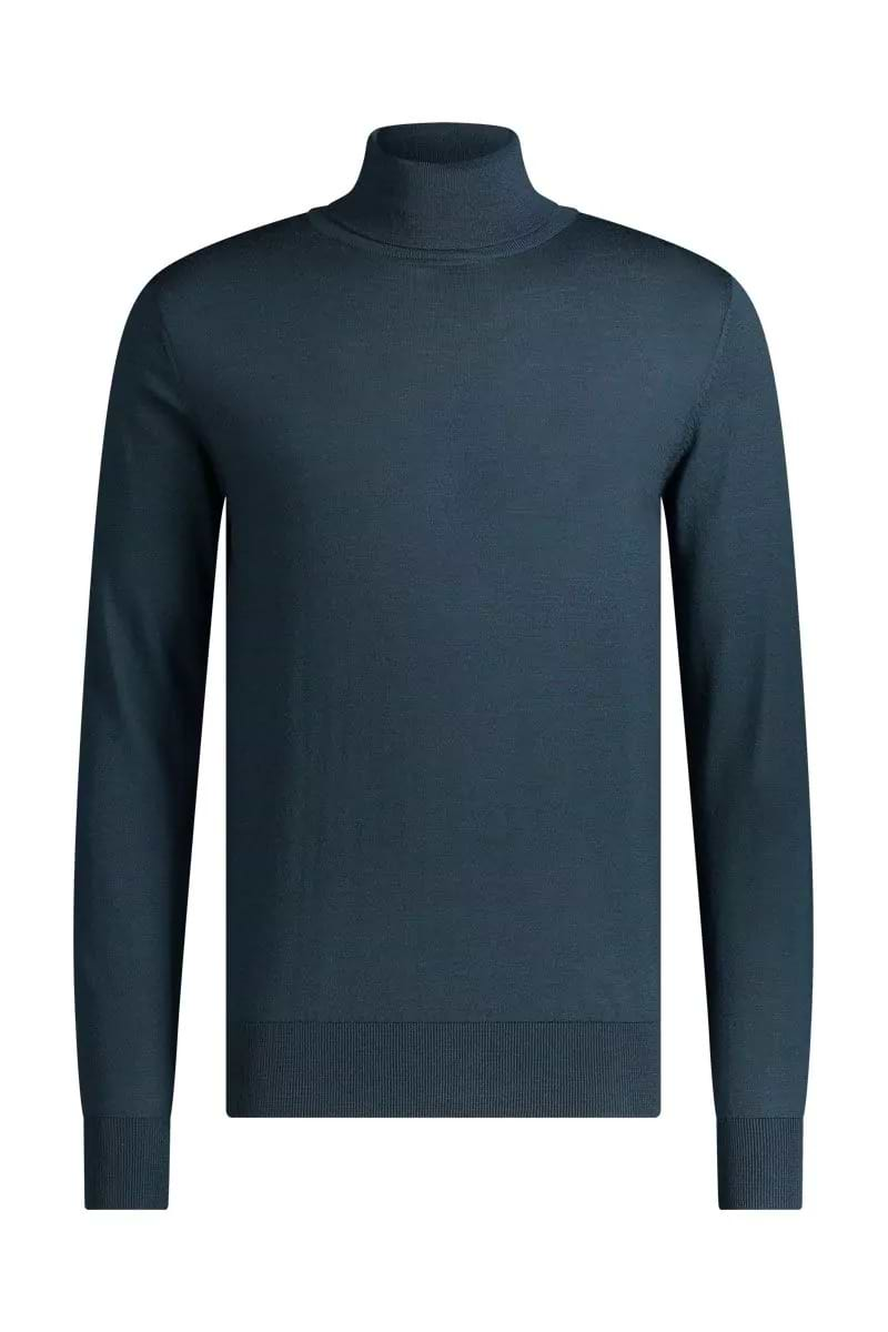 Merinowolle Rollkragenpullover Herren in Grün-Blau